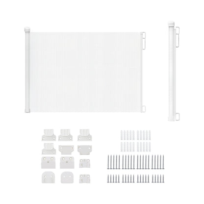 White baby gate with components on a white background